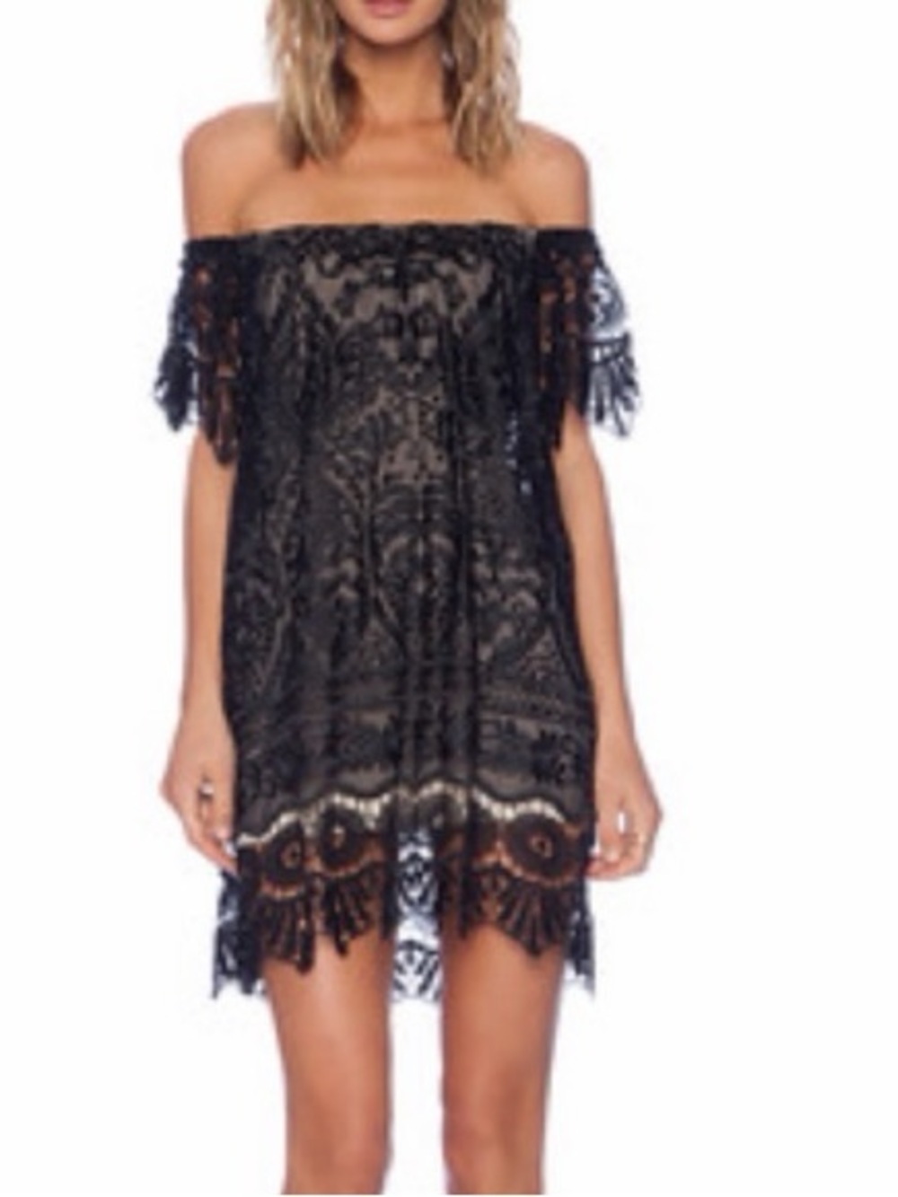 Sky Black off showlder  Lace Mini Dress